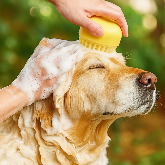 Brosse de Bain et de Toilettage pour Chiens et Chats – Silicone Doux avec Distributeur de Shampoing – Brosse de Massage Anti-Poils pour Douche et Grooming