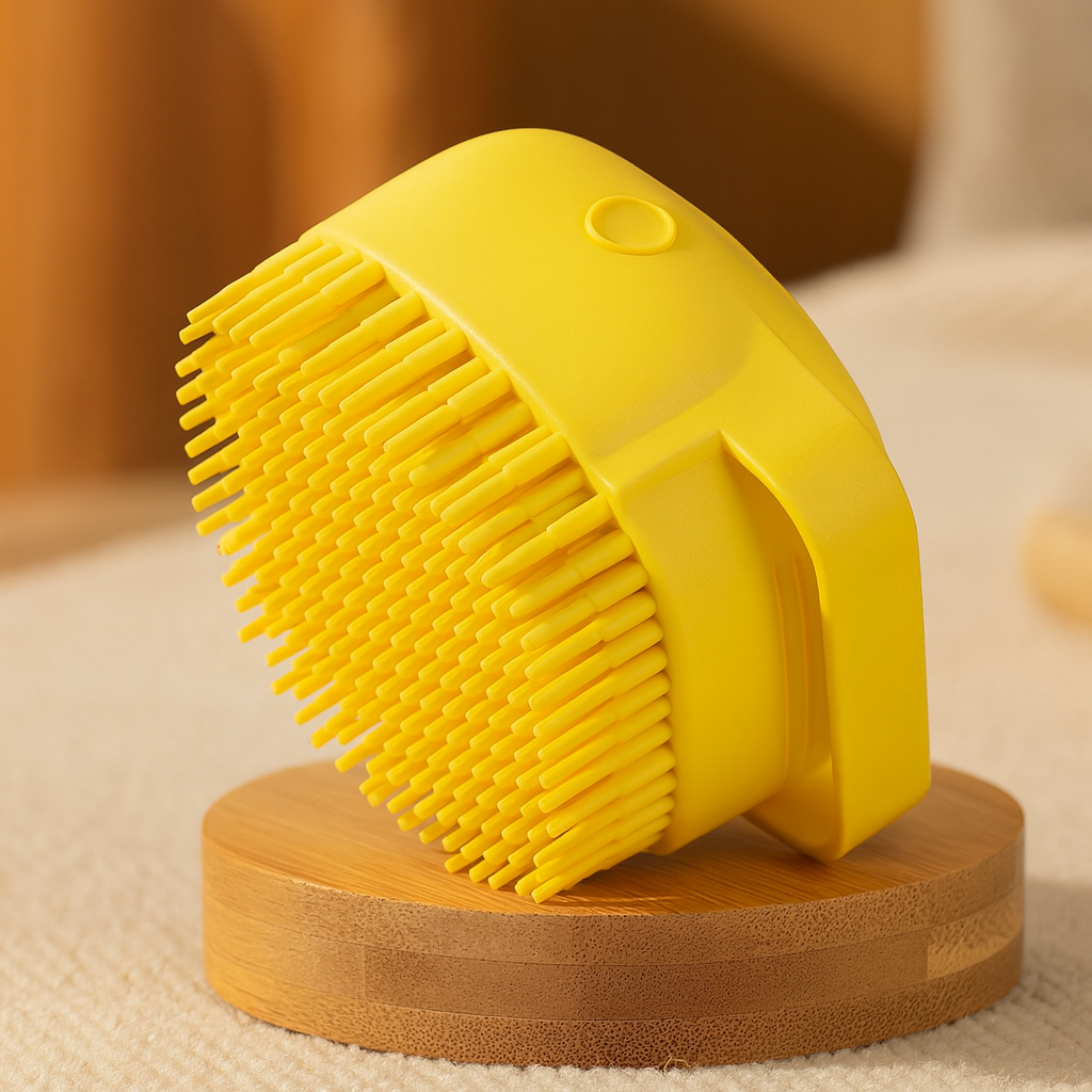 Brosse de Bain et de Toilettage pour Chiens et Chats – Silicone Doux avec Distributeur de Shampoing – Brosse de Massage Anti-Poils pour Douche et Grooming