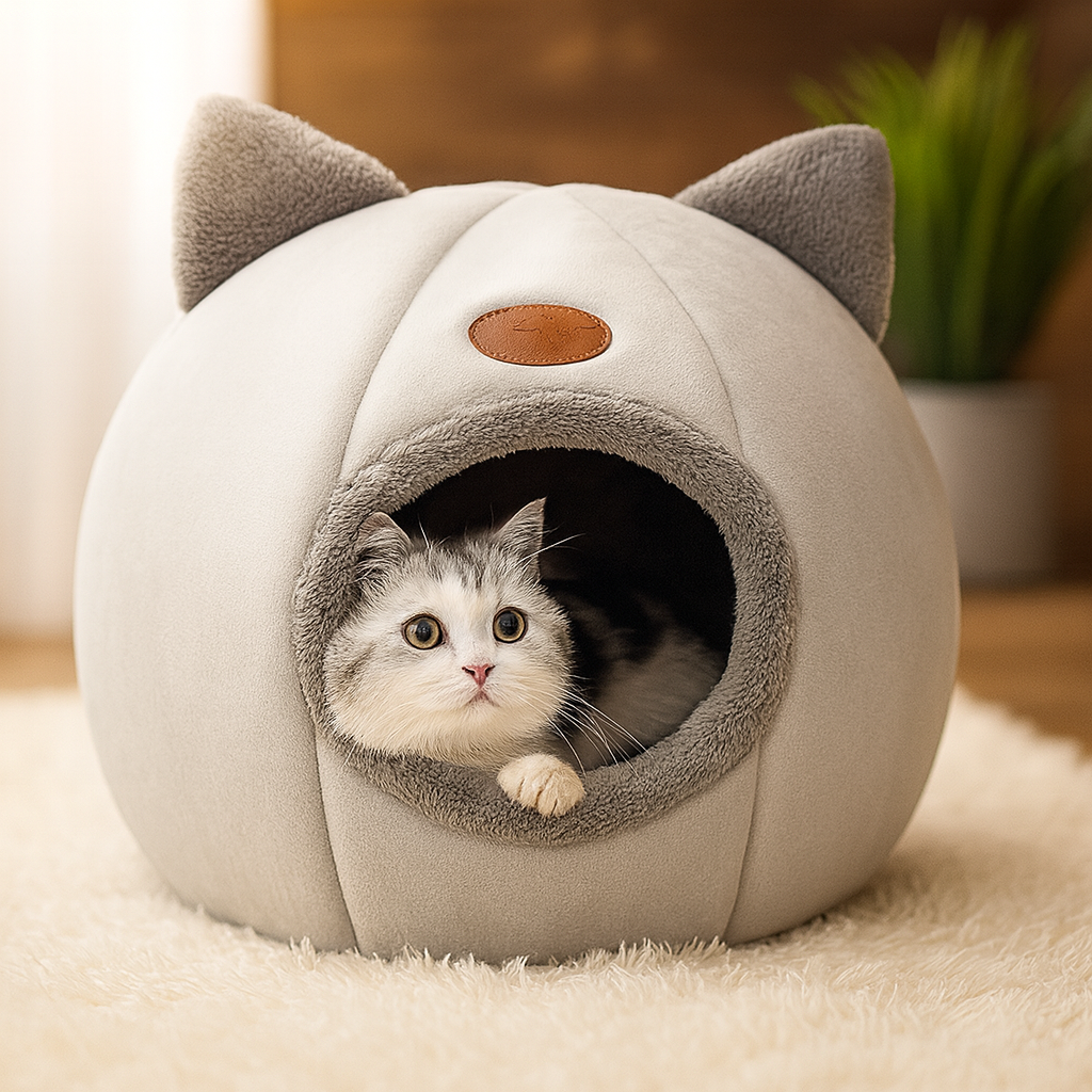 Lit pour chat – Panier Douillet Hiver, Nid Chaud Anti-Stress, Maison pour Chat et Petit Chien – Confort Profond & Design Premium