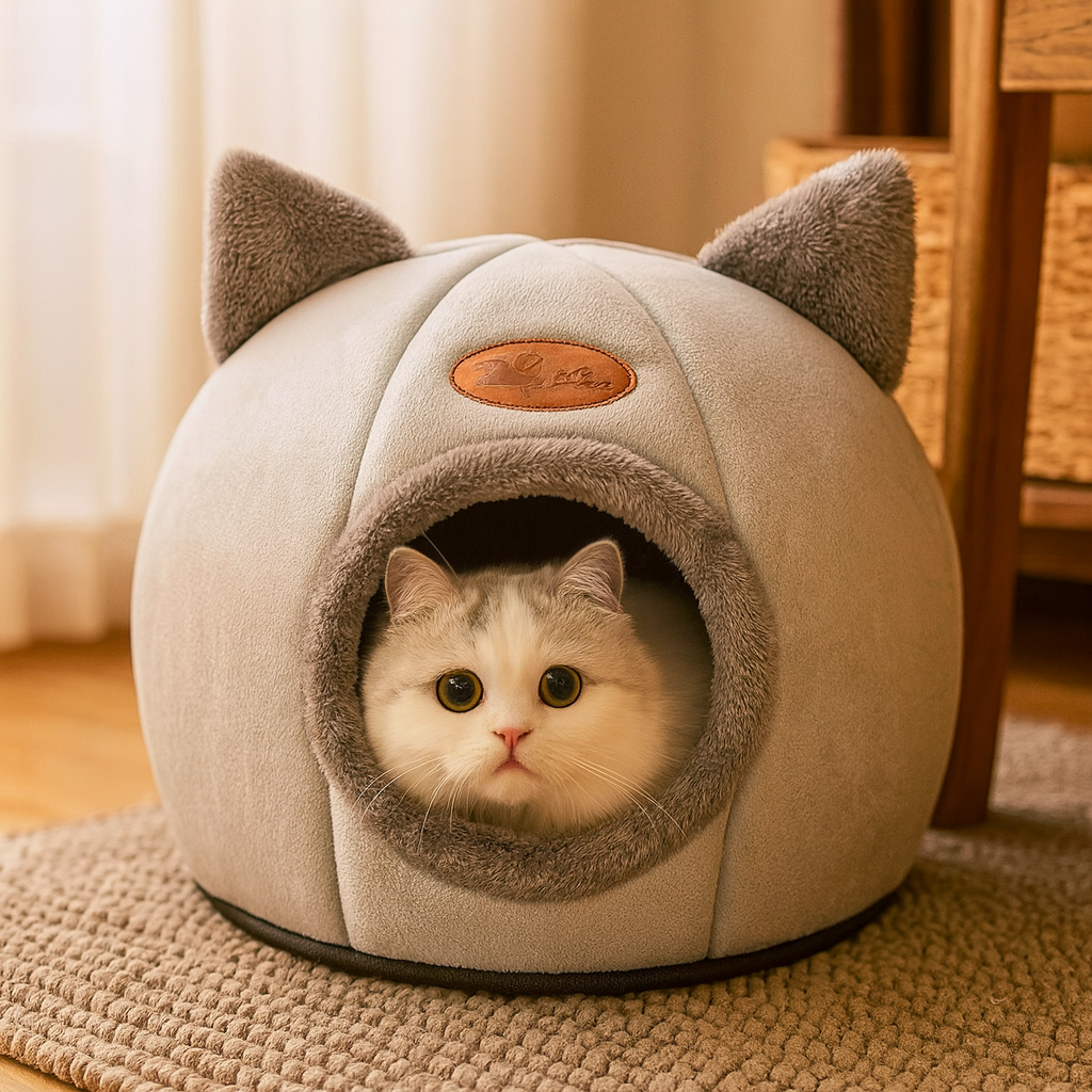 Lit pour chat – Panier Douillet Hiver, Nid Chaud Anti-Stress, Maison pour Chat et Petit Chien – Confort Profond & Design Premium