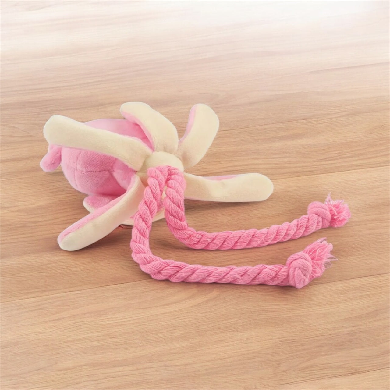 Jouet pour chien en forme de poulpe rose – Peluche adorable avec cordes, idéale pour mâcher, nettoyer les dents et divertir votre chien. Avec un couineur intégré pour encore plus d’amusement.