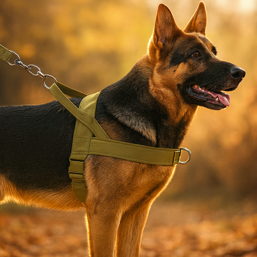 Harnais anti-traction Tactique pour Grand Chien – Nylon 1000D Ultra-Résistant, Ajustable, avec Poignée de Contrôle & Bandes Réfléchissantes – Idéal Dressage, Balades & Randonnée