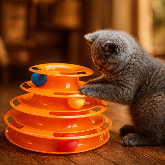 Jouet pour Chat – Tour Interactive 3 Niveaux avec Balles Colorées, Stimulation Mentale et Physique, Jeu Amusant pour Chats Actifs