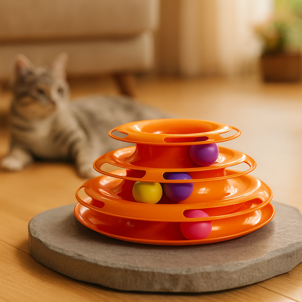 Jouet pour Chat – Tour Interactive 3 Niveaux avec Balles Colorées, Stimulation Mentale et Physique, Jeu Amusant pour Chats Actifs