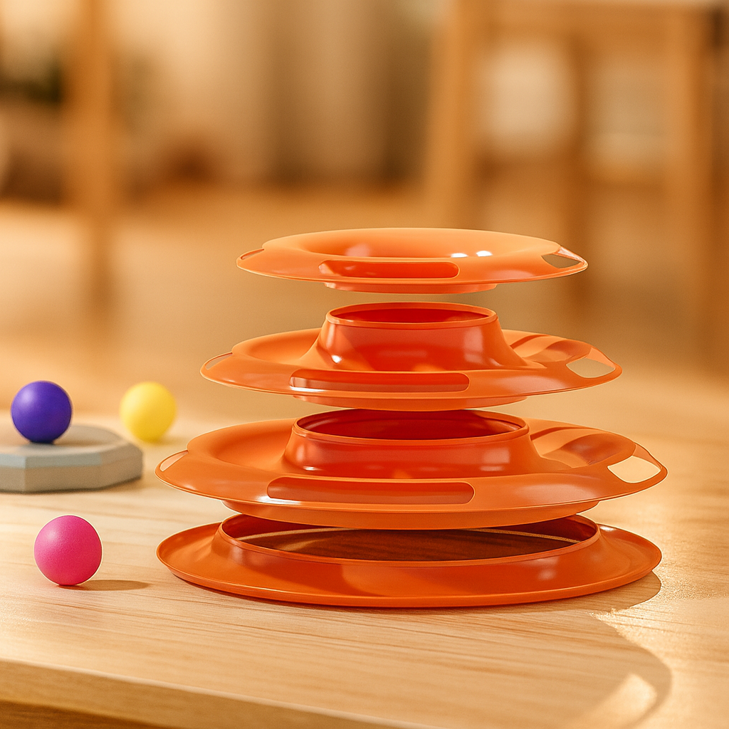 Jouet pour Chat – Tour Interactive 3 Niveaux avec Balles Colorées, Stimulation Mentale et Physique, Jeu Amusant pour Chats Actifs