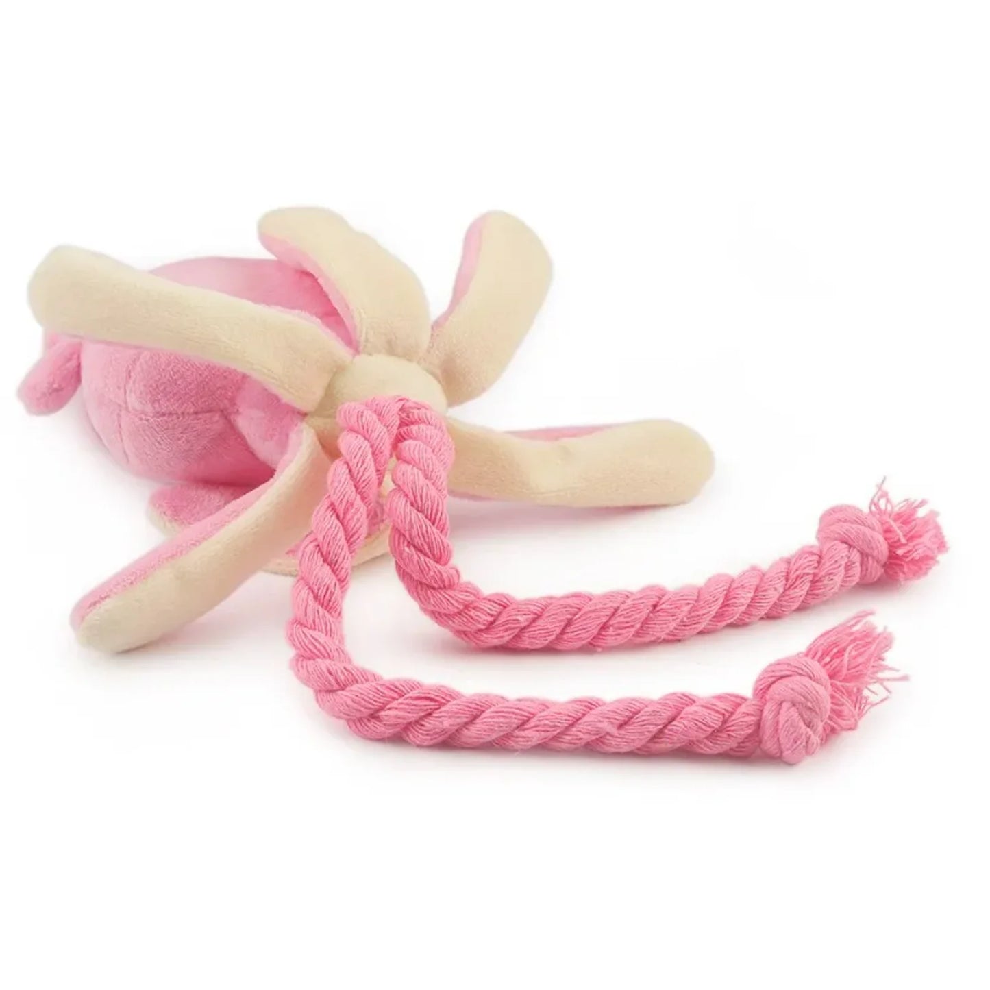 Jouet pour chien en forme de poulpe rose – Peluche adorable avec cordes, idéale pour mâcher, nettoyer les dents et divertir votre chien. Avec un couineur intégré pour encore plus d’amusement.