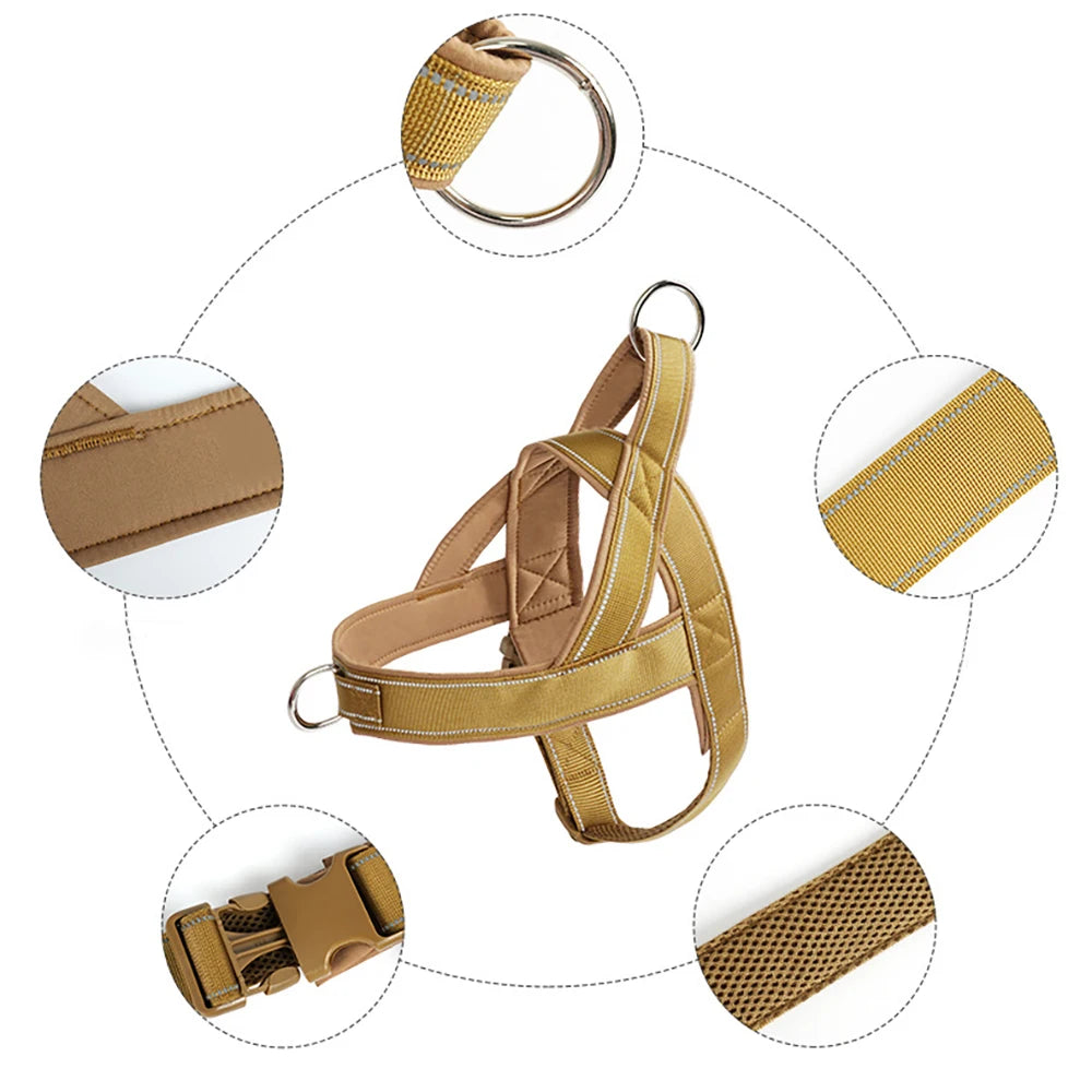 Harnais anti-traction Tactique pour Grand Chien – Nylon 1000D Ultra-Résistant, Ajustable, avec Poignée de Contrôle & Bandes Réfléchissantes – Idéal Dressage, Balades & Randonnée