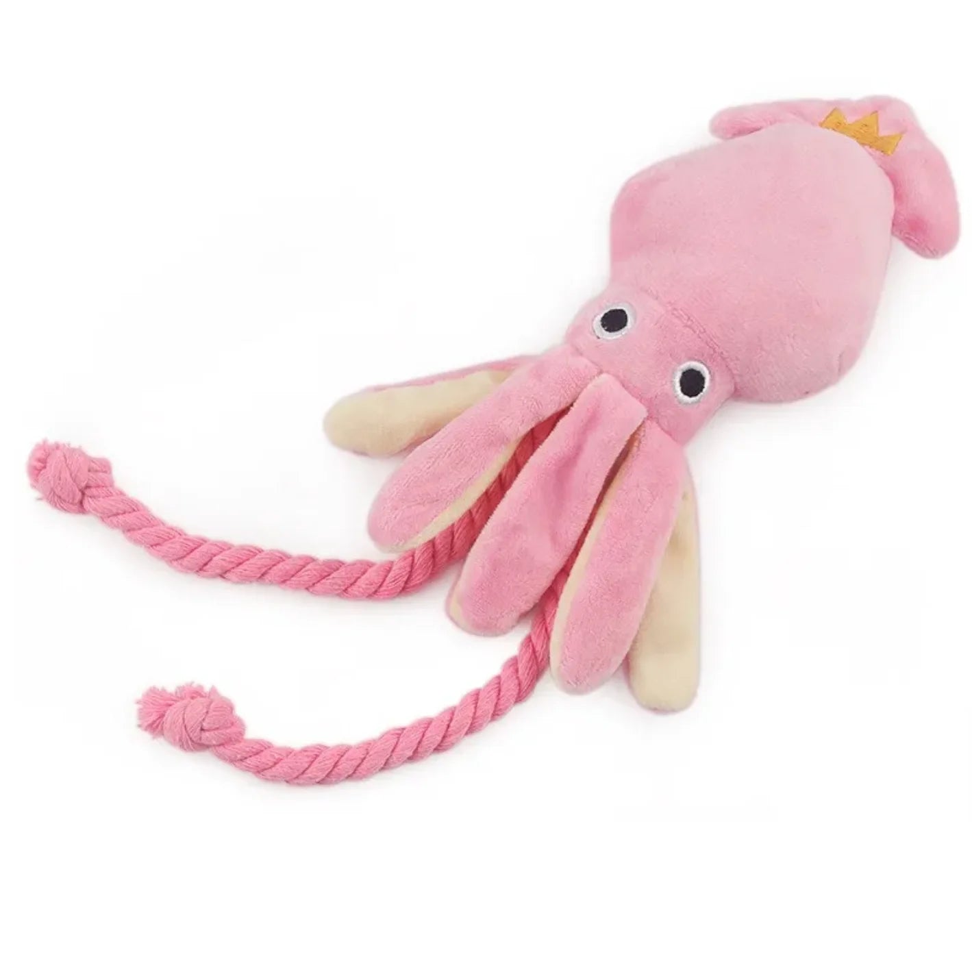 Jouet pour chien en forme de poulpe rose – Peluche adorable avec cordes, idéale pour mâcher, nettoyer les dents et divertir votre chien. Avec un couineur intégré pour encore plus d’amusement.