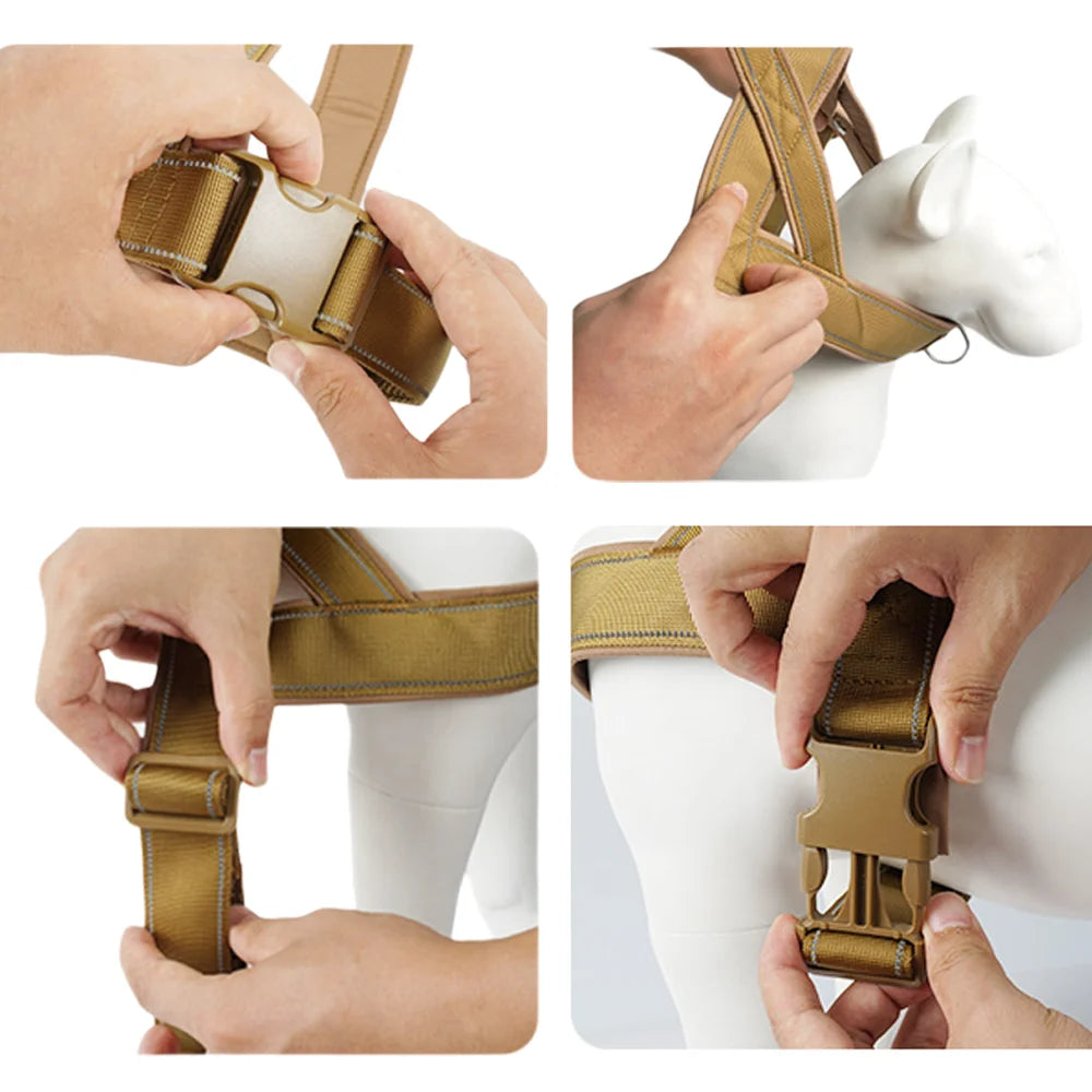 Harnais anti-traction Tactique pour Grand Chien – Nylon 1000D Ultra-Résistant, Ajustable, avec Poignée de Contrôle & Bandes Réfléchissantes – Idéal Dressage, Balades & Randonnée